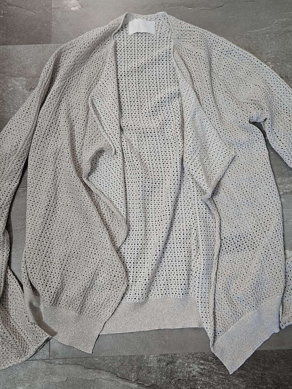 Zadig & Voltaire Open Front Lightweight Long Sleeve Knit Cardigan. Gray, Silver